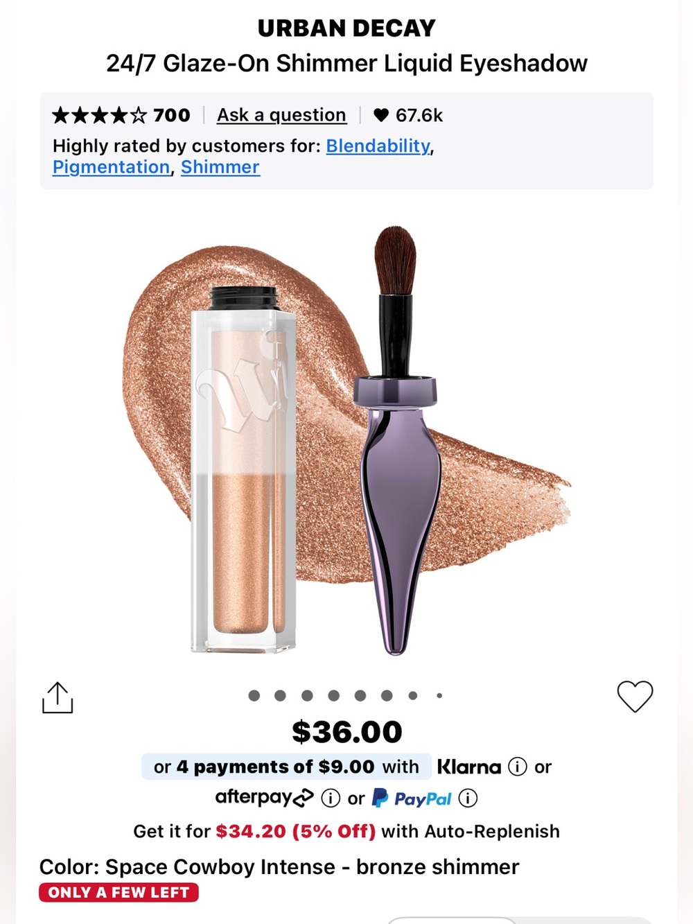Urban Decay 24/7 Glaze-On Shimmer Liquid Eyeshadow — Space Cowboy Intense Bronze